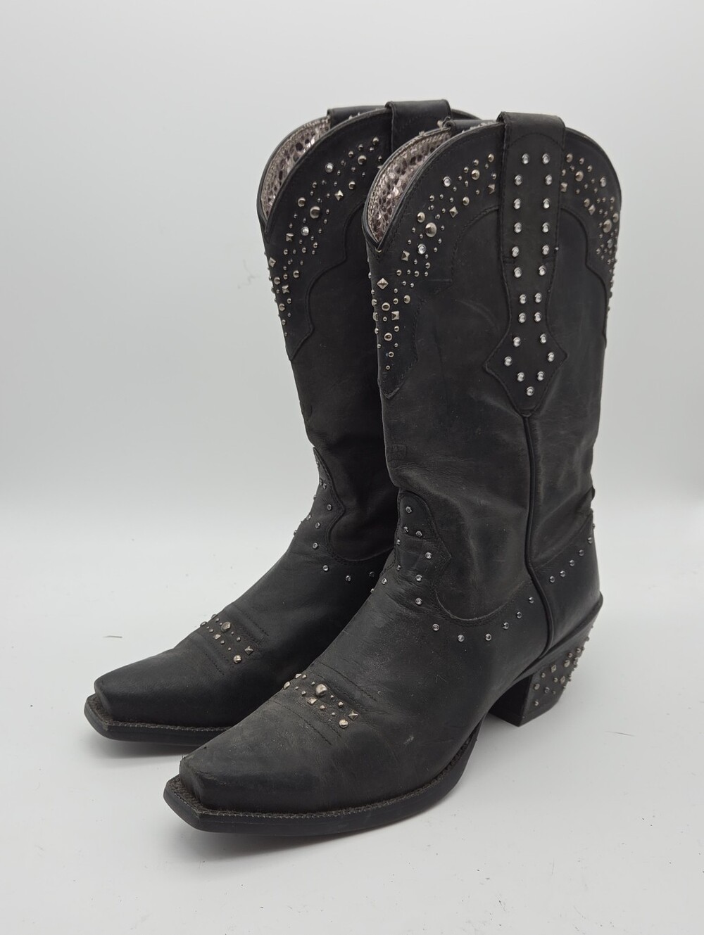 Ariat Black Leather Rhinestone Studded Cowgirl Boots Women's Size 8